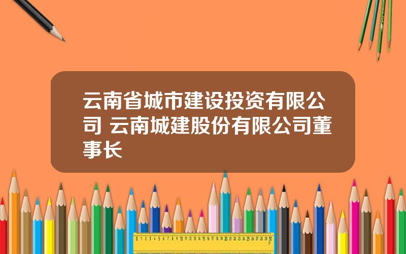 云南省城市建设投资有限公司 云南城建股份有限公司董事长